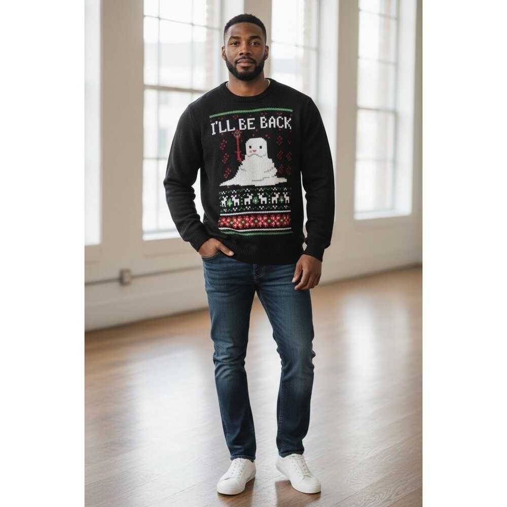 Mad Engine Men's Ugly Christmas Sweater Snowman Heavyweight Black Sweatshirt XXL